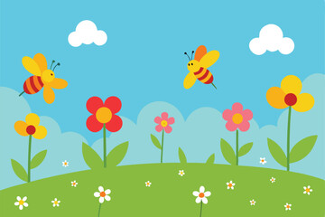 spring flowers and butterflies