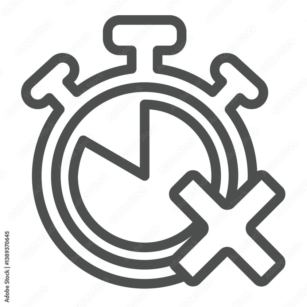 Poster stopwatch clock and cross line icon, project concept. vector graphics. timer and uncompleted task, f