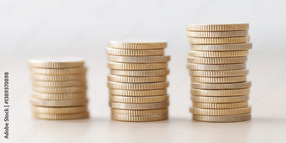 Poster import tariffs policy impact concept. stacks of coins arranged in increasing height on a flat surfac