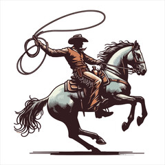 Obraz premium Cowboy riding horse and lassoing vector silhouette logo and t-shirt