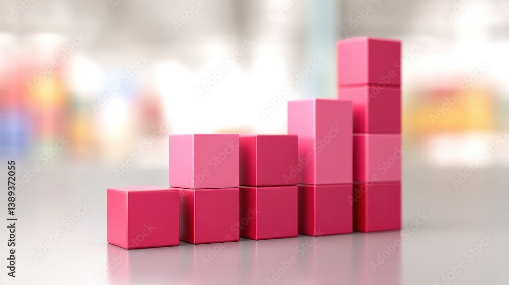 Poster import tariffs policy impact concept. colorful pink blocks arranged in a rising bar graph pattern.