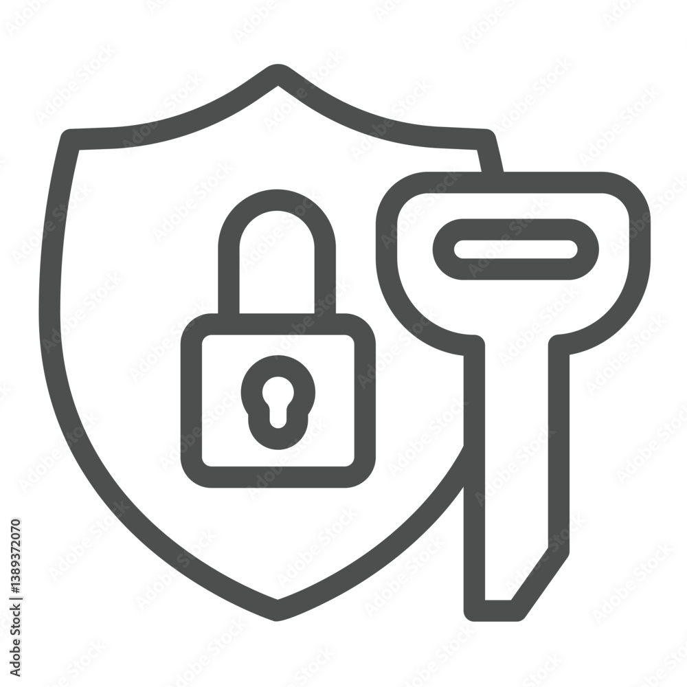 Aufkleber key and safety emblem with lock line icon, security concept. vector graphics. big key with shield, s