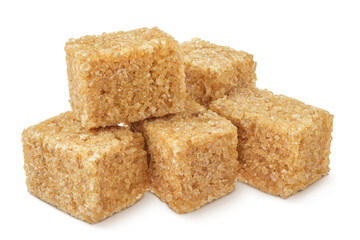 brown sugar cubes isolated on white background