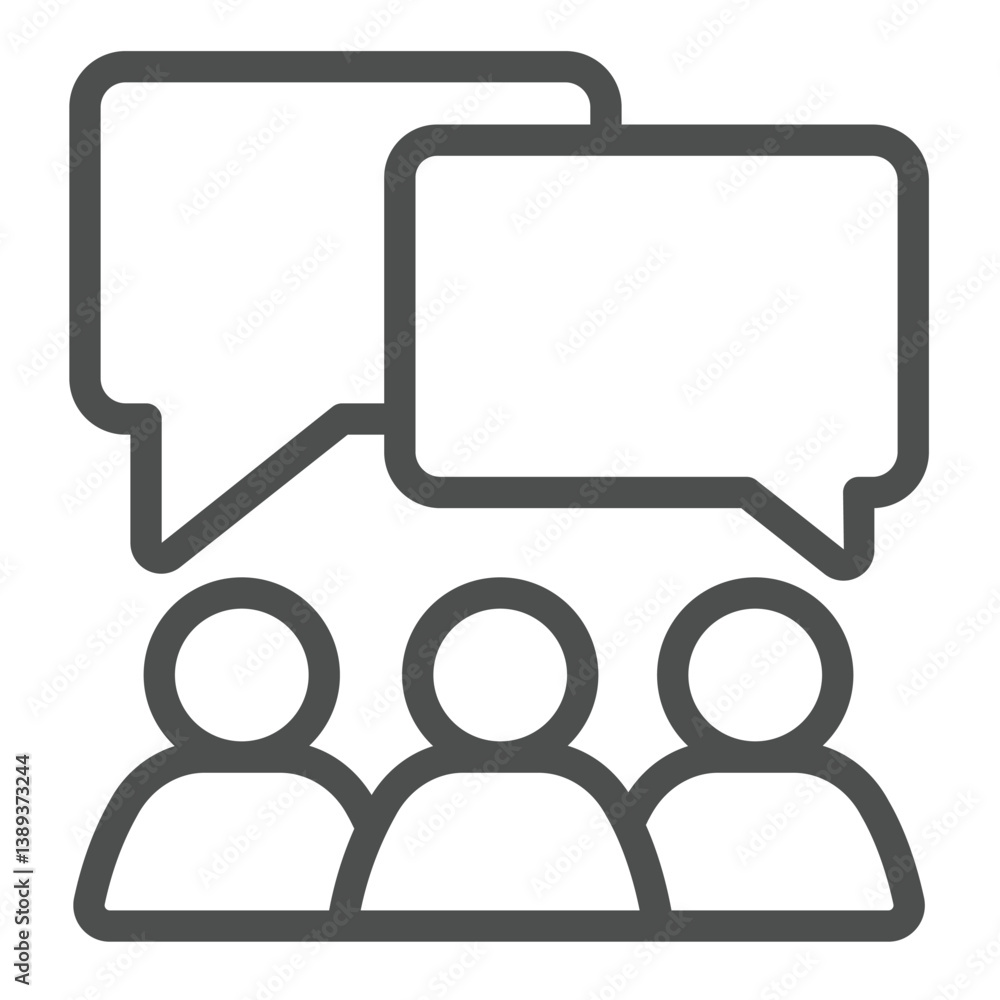 Poster team with dialog popup messages line icon, teamwork concept. vector graphics. people crowd with spee