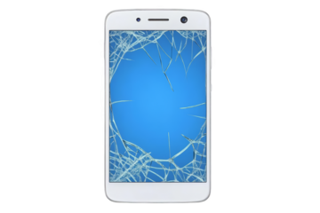 Isolated Illustration Of A Broken Smartphone Screen With White Body and Blue Background