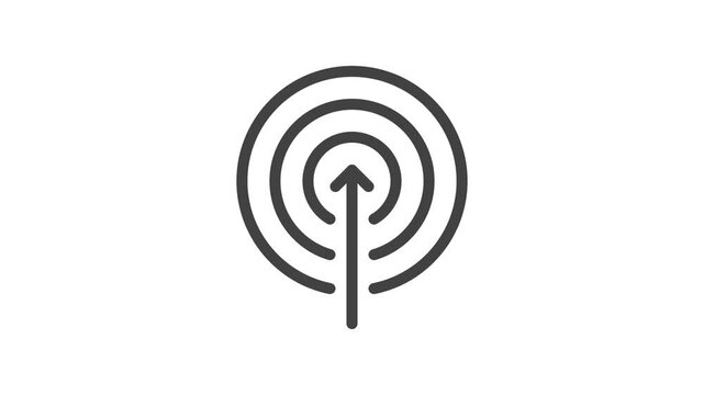 Animated outline icon. Business soft skills collection. Proactivity goal target with arrow symbol. Black color on white background with alpha channel. Simple reveal and disappear animation.