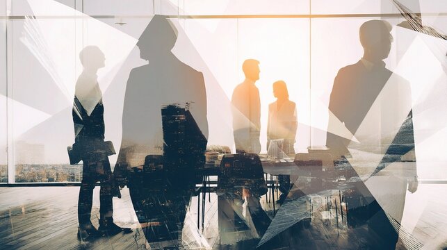 Double Exposure of Businesspeople in Modern Office Setting