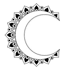Crescent moon design. drawing of botanical natural theme. decoration, wallpaper, sticker, tattoo. © Basceilight