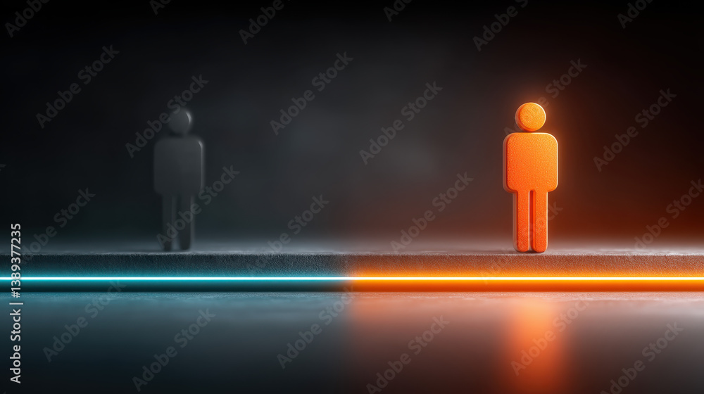 Poster symbolic representation of balance between ai technology and human values in an abstract futuristic 