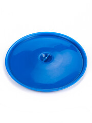 Blue plastic bucket lid isolated on white