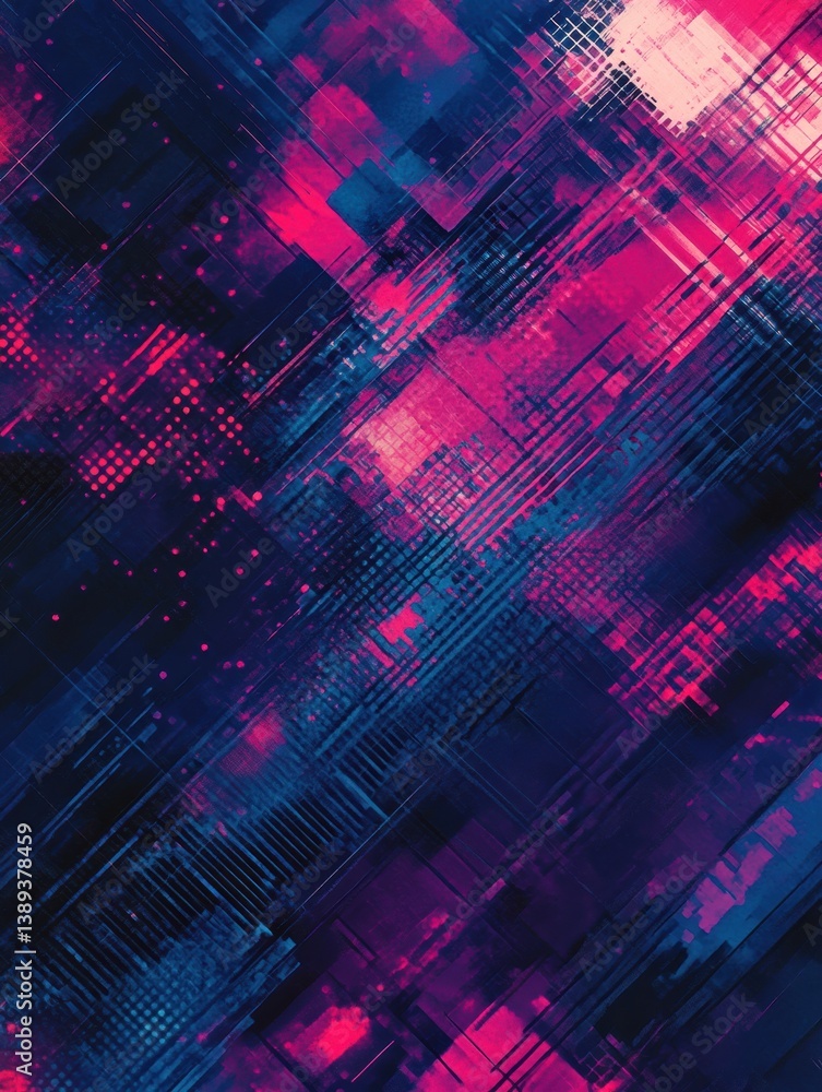 Aufkleber Abstract pixelated digital pattern showcases structured gaps and modern cybernetic themes in vibrant high-contrast colors