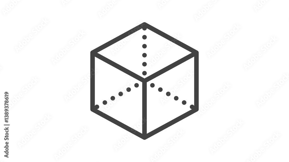 Poster animated outline icon. business soft skills collection. design thinking 3d cube symbol. black color 