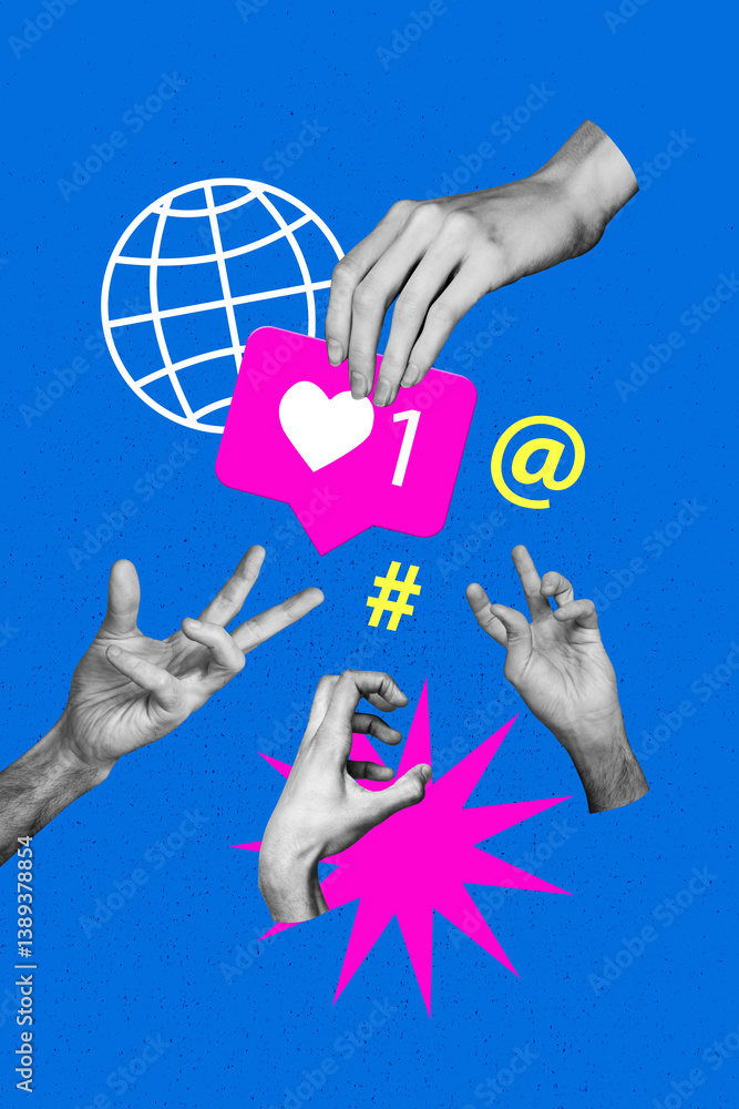 Poster template sketch image composite artwork collage of hand symbol gesture showing body language like po