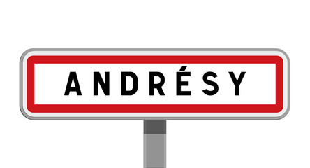 Panneau sur poteau central de ville d'Andrésy, Yvelines, Île-de-France