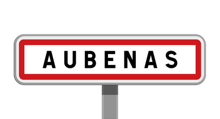 Panneau sur poteau central de ville d'Aubenas, Ardèche, Auvergne-Rhône-Alpes