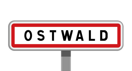 Panneau sur poteau central de ville d'Ostwald, Bas-Rhin, Grand Est