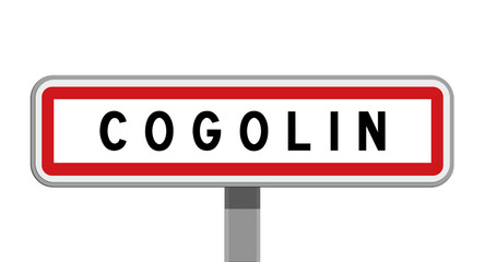 Panneau sur poteau central de ville de Cogolin, Var, Provence-Alpes-Côte d'Azur