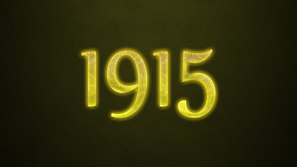 Neon glowing yellow number of 1915 on dark background.