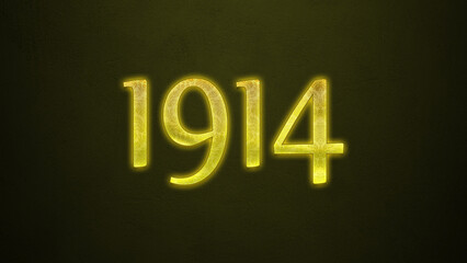 Neon glowing yellow number of 1914 on dark background.