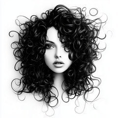 Beautiful woman with curly hair on white background