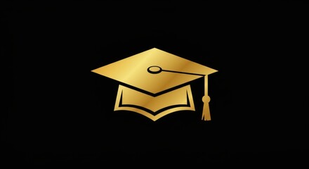 Golden Graduation Cap and Book Logo - Elegant gold graduation cap and book design, perfect for education or achievement themes. Ideal for websites, brochures, and more