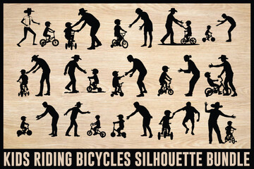 Kids Riding Bicycles Silhouettes