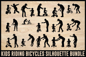 Kids Riding Bicycles Silhouettes