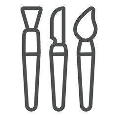 Scoop tools and paintbrush line icon, pottery making concept. Vector graphics. Set of sculpting tools sign on white background, outline style icon for mobile or web design.