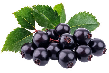 Isolated PNG Photo of Black Berries with Green Leaves on Transparent Background
