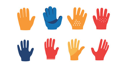 Obraz premium Minimalist and stylish vector graphic design of gloves, featuring various types such as winter gloves, work gloves, and fashion gloves, depicted in a clean and modern illustration style. 