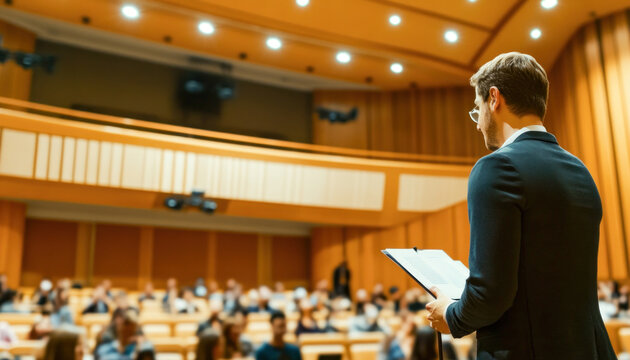 Speaker giving presentation at business conference in convention center - Powered by Adobe