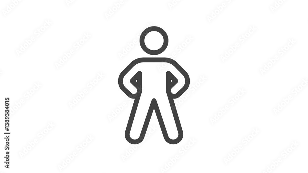 Poster animated outline icon. business soft skills collection. body language man in strong pose symbol. bla