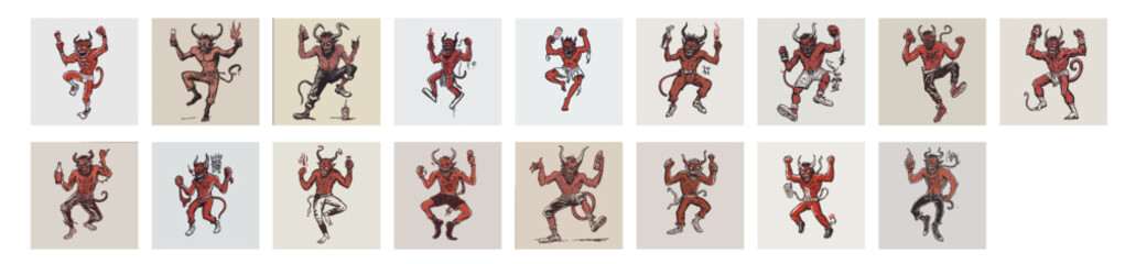 Cartoon Red Devil – Horned Demon Holding a Can or Bottle in a punk illustrative style design illustration vector tattoo