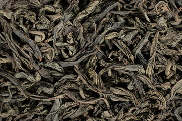 Dark and Twisted Ruhunu Tea Leaves. Pure Ceylon Tea Macro