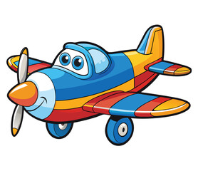 Cheerful Cartoon Airplane Isolated On White Background For Kids Design