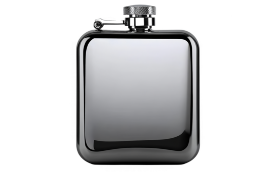 Isolated Shiny Chrome Steel Flask With Transparent Background