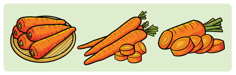 Funny carrot cartoon illustration set