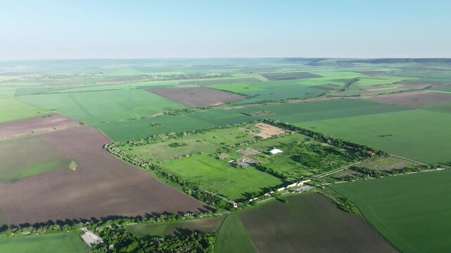 The Pliska archaeological site is outlined by surrounding farmland, captured from high above in Bulgaria&rsquo;s Shumen Province.