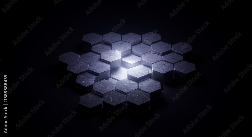 Poster illuminated hexagon pattern - abstract of glowing hexagons, perfect for technology, engineering, or 