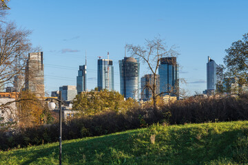 Obraz premium City Skyline of Warsaw Downtown in Poland