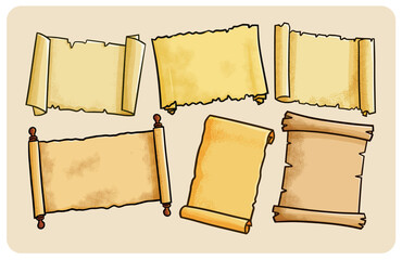 Vintage and retro scrolls cartoon illustration set