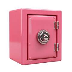 A pink metal safe box on transparent background
