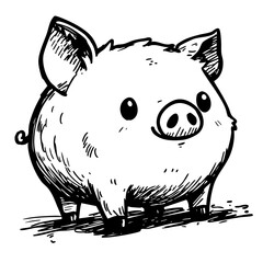 Chubby Cute Pig Logo – Adorable Cartoon Piglet Line Art Illustration