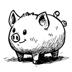 Chubby Cute Pig Logo – Adorable Cartoon Piglet Line Art Illustration