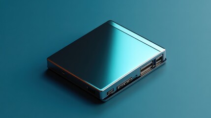 A minimalist external hard disk, placed on a clean gray background 