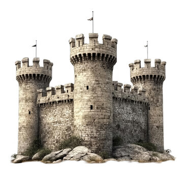 Realistic Illustration Of A Stone Castle On Transparent Background