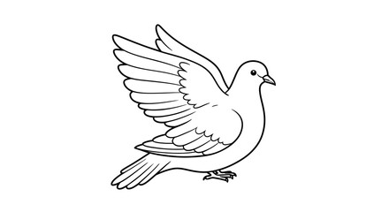 Fototapeta premium Simple Line Drawing of a Dove in Flight Peaceful Bird Illustration