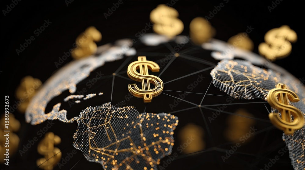 Poster import tariffs trade impact concept. visual representation of a global financial network with dollar