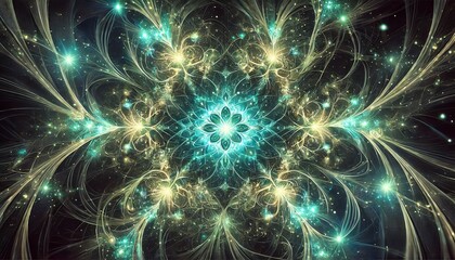 Fototapeta premium A glowing fractal art pattern featuring vibrant green and blue hues
