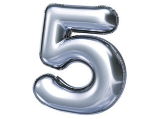 Silver Shiny Balloon Number Five Isolated on Transparent Background